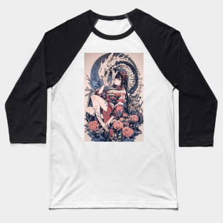 Geisha and Dragon 7813 Baseball T-Shirt